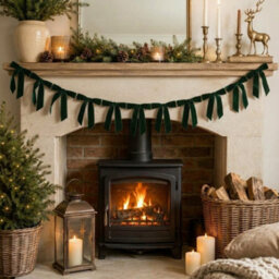 Melody Maison Dark Green Velvet Bow Christmas Garland Bunting - 200Cm - thumbnail 1