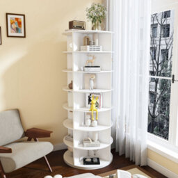 Abrihome 7-Tier Rotating Shoe Rack Tower, Spinning Storage Organiser, Holds 28 Pairs, White - thumbnail 8