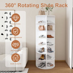 Abrihome 7-Tier Rotating Shoe Rack Tower, Spinning Storage Organiser, Holds 28 Pairs, White - thumbnail 2