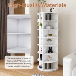 Abrihome 7-Tier Rotating Shoe Rack Tower, Spinning Storage Organiser, Holds 28 Pairs, White - thumbnail 3