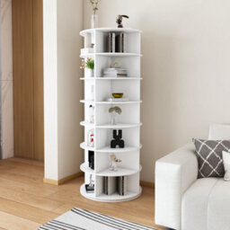 Abrihome 7-Tier Rotating Shoe Rack Tower, Spinning Storage Organiser, Holds 28 Pairs, White - thumbnail 1