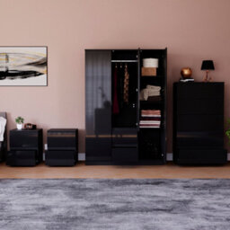 Lassic Vida Designs Glinton 4 Piece Black Fsc Bedroom Set - (5 Drawer Chest, 3 Door Wardrobe, 2 Drawer Bedside Chest X2) - thumbnail 2