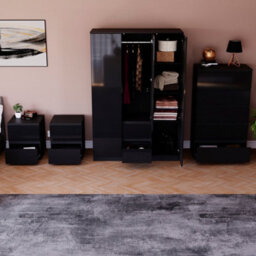Lassic Vida Designs Glinton 4 Piece Black Fsc Bedroom Set - (5 Drawer Chest, 3 Door Wardrobe, 2 Drawer Bedside Chest X2) - thumbnail 3