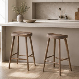 Where Saints Go Ltd Shaker Counter Stool, Weathered Elm Solid Wood, Backless Shaped Seat, 66Cm By Where Saints Go - thumbnail 1