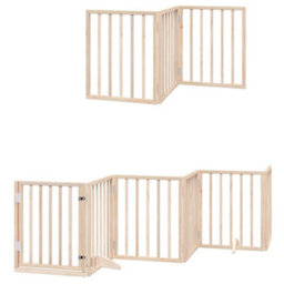 Walplus Poplar Wood Dog Gate With Door Foldable 9 Panels 450 Cm - Includes Door, Locks, Feet & Hinges - thumbnail 3