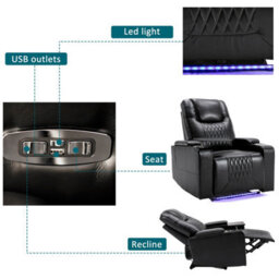 Abrihome Electric Gaming Recliner Chair With Swivel Tray, Usb Port, Cup Holders & Ambient Lighting - Home Theater Recliner - thumbnail 2