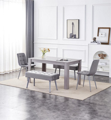 Kosy Koala Modern Rectangle Dining Table Set With 2 Grey Velvet Chairs And 2 Grey Benches Dining Room Furniture - image 1