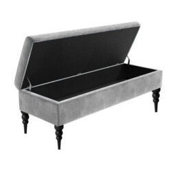 120Cm Safar Plain Ottoman Storage Bench -Upholstered Shoes Bench With Black Turned Wooden Legs - Grey Naple Ottoman Bench - thumbnail 2