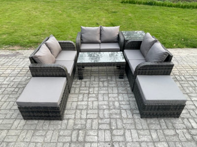 Fimous Outdoor Garden Furniture Sets 7 Pieces Wicker Rattan Furniture Sofa Sets With Coffee Table Love Seat Sofa 2 Big Footstool - image 1