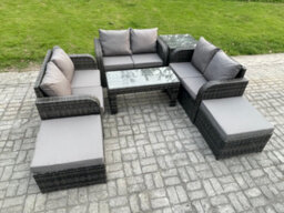 Fimous Outdoor Garden Furniture Sets 7 Pieces Wicker Rattan Furniture Sofa Sets With Coffee Table Love Seat Sofa 2 Big Footstool - thumbnail 2