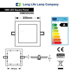Long Life Lamps Company 18W Recessed Ceiling Led Square Panel 2700K Warm White - thumbnail 2