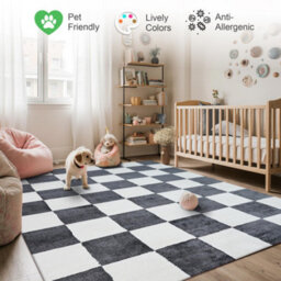 Homeart Plaid Area Rug , Super Soft & Sustainable Woven Carpet With Modern Checkered Design Grey 200X290 - thumbnail 5