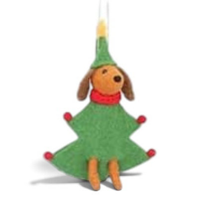 Gisela Graham Christmas Felt Dog In Tree Costume Hanging Decoration, Small 5 X 16 Cm