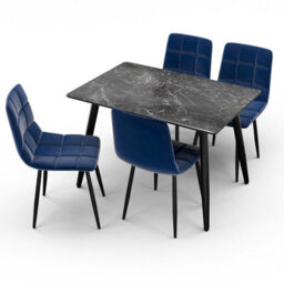 Urbn-Living Urbnliving 5Pcs Crimea Shinny Modern Ceramic Top Dining Table & Blue Plush Velvet Chairs With Metal Legs - thumbnail 5