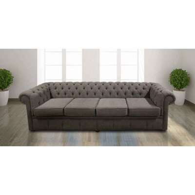Chesterfield 4 Seater Sofa Settee Verity Plain Steel Grey Fabric In Classic Style - image 1