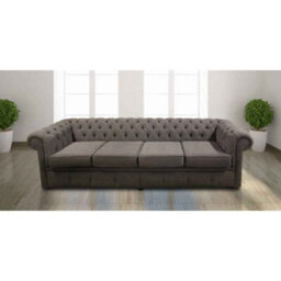 Chesterfield 4 Seater Sofa Settee Verity Plain Steel Grey Fabric In Classic Style - thumbnail 1