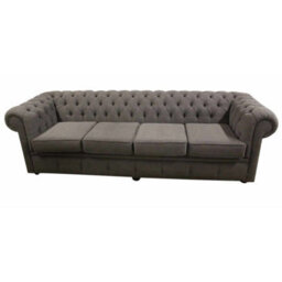 Chesterfield 4 Seater Sofa Settee Verity Plain Steel Grey Fabric In Classic Style - thumbnail 3