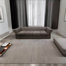 Chesterfield 4 Seater Sofa Settee Verity Plain Steel Grey Fabric In Classic Style - thumbnail 2