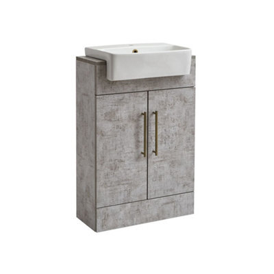 Homestylestore 550mm Concrete Grey Floorstanding Bathroom Vanity Unit And Aged Gold T Bar Handle - image 1