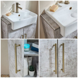 Homestylestore 550mm Concrete Grey Floorstanding Bathroom Vanity Unit And Aged Gold T Bar Handle - thumbnail 2