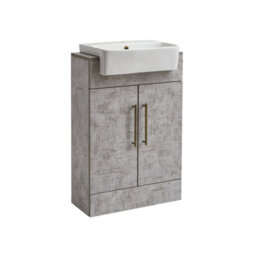 Homestylestore 550mm Concrete Grey Floorstanding Bathroom Vanity Unit And Aged Gold T Bar Handle - thumbnail 1