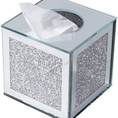 Biznest Cube Mirror Square Tissue Box Cover Holder Napkin Holder Bathroom Organizer