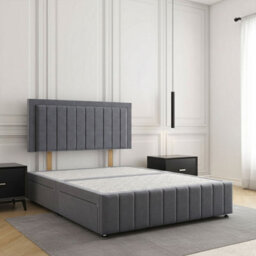 REGIONAL FURNISHINGS Steel Plush Velvet Divan Bed Set Upholstered 24Inch Headboard & Footboard & 2Drawers Sameside & No Mattress In All Sizes