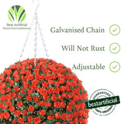 Pair Of Best Artificial 38Cm Orange Rose Hanging Basket Flower Topiary Ball - Suitable For Outdoor Use - Weather & Fade Resistant - thumbnail 3