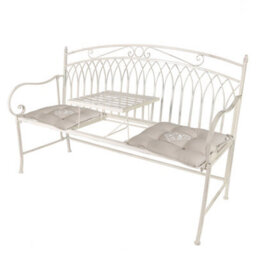 Dibor Vintage Large Cream Arched Outdoor Garden Furniture Companion Seat Bench With Free Set Of 2 Love Birds Seat Pad Cushions