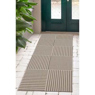 Melrose Eden Multistripe Natural Abstract Design Pile Height 3mm Area Indoor Outdoor Runner Rug - 67/300Cm - image 1