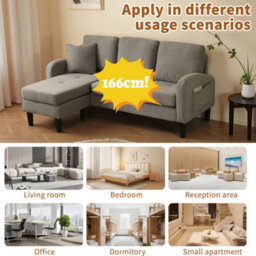 Abrihome L Shaped Corner Sofa With Chaise Lounge, 3 Seater 166X118X77 Cm, Breathable Cotton Linen Fabric, Modular Design For Living Room - thumbnail 3