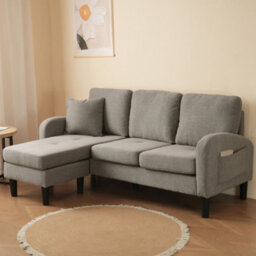 Abrihome L Shaped Corner Sofa With Chaise Lounge, 3 Seater 166X118X77 Cm, Breathable Cotton Linen Fabric, Modular Design For Living Room - thumbnail 2
