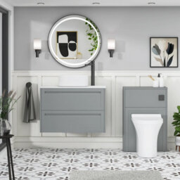 Royal Bathrooms Royal Bathroom Elmore 800mm Matt Pebble Grey Wall Mounted Countertop Bathroom Vanity Unit 2 Drawer With Elena Basin - thumbnail 5