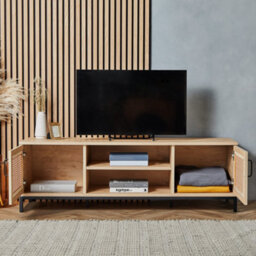 "Vonhaus Tv Stand, Rattan Effect Tv Unit For Living Room, Scandi Style Light Wood Effect Tv Cabinet For Up To 60"", Lena" - thumbnail 4