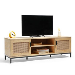 "Vonhaus Tv Stand, Rattan Effect Tv Unit For Living Room, Scandi Style Light Wood Effect Tv Cabinet For Up To 60"", Lena"