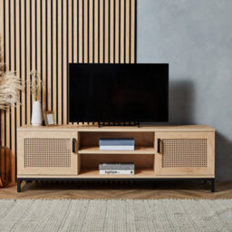 "Vonhaus Tv Stand, Rattan Effect Tv Unit For Living Room, Scandi Style Light Wood Effect Tv Cabinet For Up To 60"", Lena" - thumbnail 3