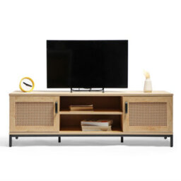 "Vonhaus Tv Stand, Rattan Effect Tv Unit For Living Room, Scandi Style Light Wood Effect Tv Cabinet For Up To 60"", Lena" - thumbnail 9