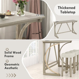 Costway 4-Piece Bar Table Set Counter Height Bistro Table And Saddle Seat Stools Grey - thumbnail 8