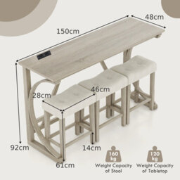 Costway 4-Piece Bar Table Set Counter Height Bistro Table And Saddle Seat Stools Grey - thumbnail 3