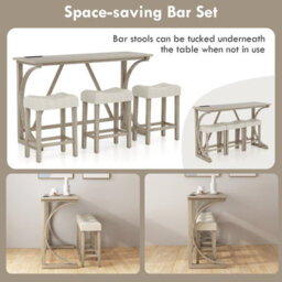Costway 4-Piece Bar Table Set Counter Height Bistro Table And Saddle Seat Stools Grey - thumbnail 6
