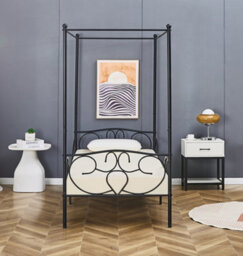 Lila Metal Four Poster Princess Bed Frame Black Single - thumbnail 2