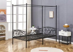 Lila Metal Four Poster Princess Bed Frame Black Single - thumbnail 4