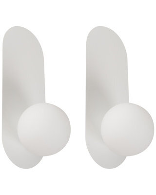 Wyld And Coco Set Of 2 White Metal Wall Lamps Vintage-Style Opaque Glass Globes, Matt Iron Finish, W12 X D13 X H30Cm - image 1