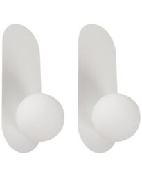 Wyld And Coco Set Of 2 White Metal Wall Lamps Vintage-Style Opaque Glass Globes, Matt Iron Finish, W12 X D13 X H30Cm - thumbnail 1