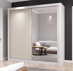Fhi Kingston 203Cm White Sliding Door Wardrobe Modern Bedroom Storage With Full Length Mirror Shelves And Hanging Rails