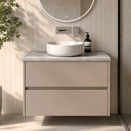 Balterley Chartley Contemporary Wall Hung 2 Drawer Vanity Unit With Bellato Grey Laminate Worktop, 800mm, Taupe - thumbnail 3