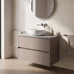 Balterley Chartley Contemporary Wall Hung 2 Drawer Vanity Unit With Bellato Grey Laminate Worktop, 800mm, Taupe - thumbnail 2
