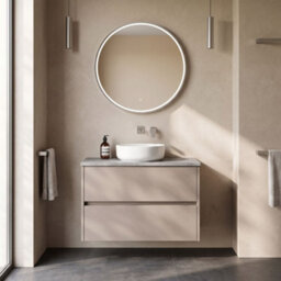 Balterley Chartley Contemporary Wall Hung 2 Drawer Vanity Unit With Bellato Grey Laminate Worktop, 800mm, Taupe - thumbnail 4
