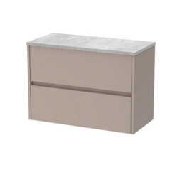 Balterley Chartley Contemporary Wall Hung 2 Drawer Vanity Unit With Bellato Grey Laminate Worktop, 800mm, Taupe