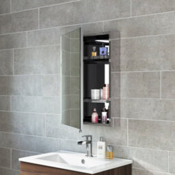 Ibathuk Porto Wall Mounted Stainless Steel Bathroom Mirror Cabinet With Single Door Storage Unit & 2 Shelves In Silver, 600X400mm - thumbnail 5